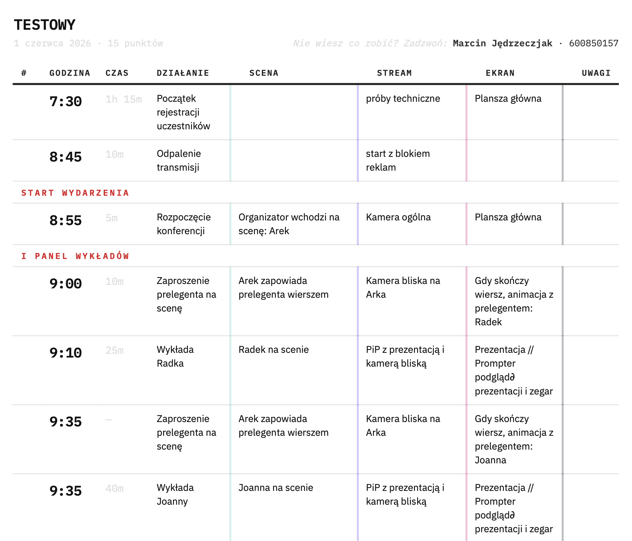 Przykładowy PDF z harmonogramem Szpigiel